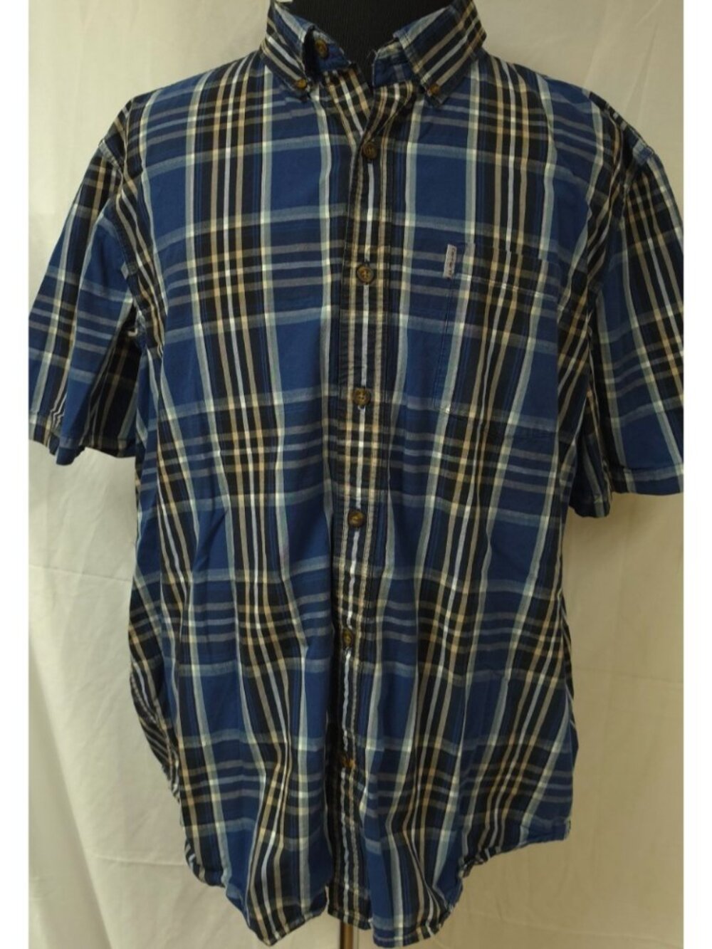 Carhartt Mens 2XL Blue Plaid Relaxed Fit Short Sleeve Button Down Cotton Shirt